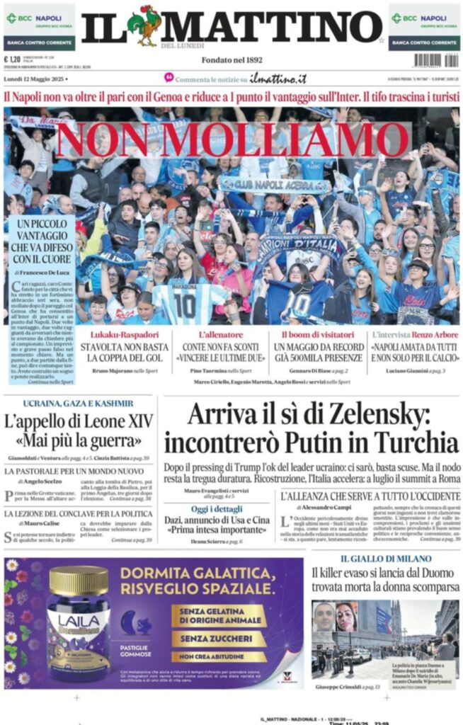 prima pagina il mattino oggi