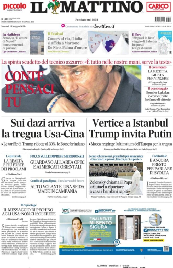 prima pagina il mattino oggi