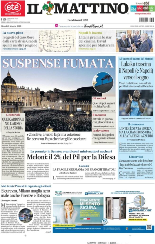 prima pagina il mattino oggi
