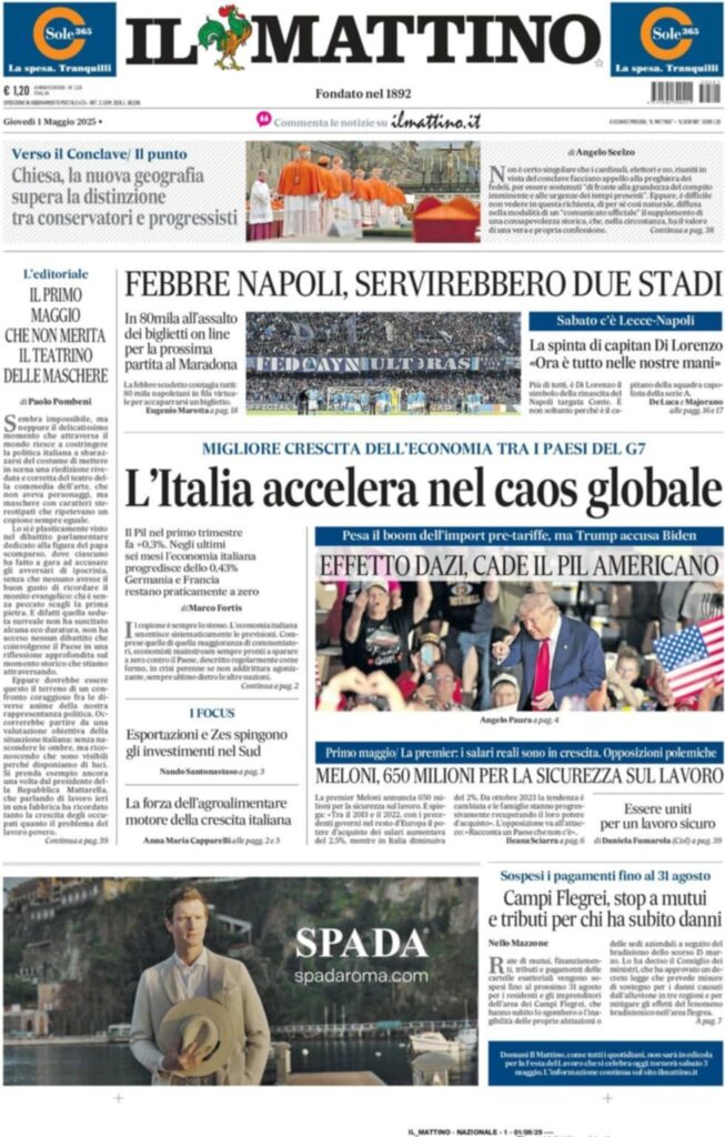 prima pagina il mattino oggi