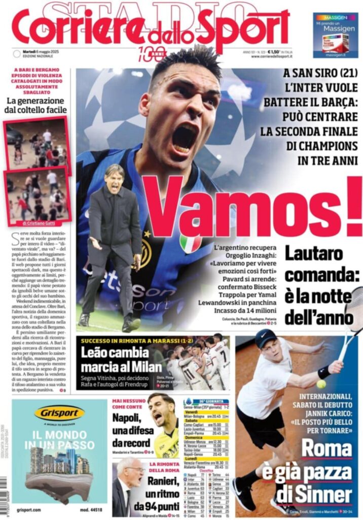 prima pagina corriere dello sport oggi