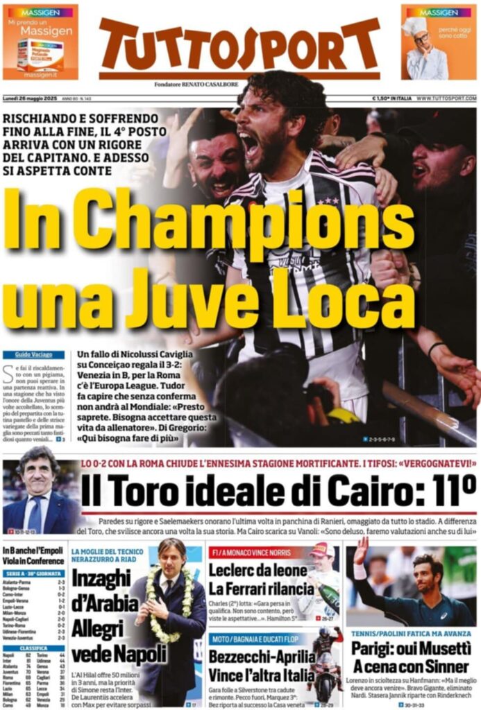 prima pagina tuttosport oggi