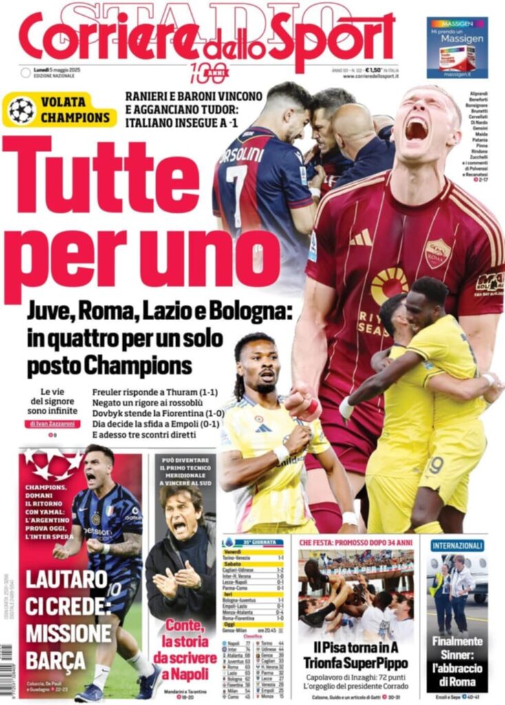 prima pagina corriere dello sport oggi