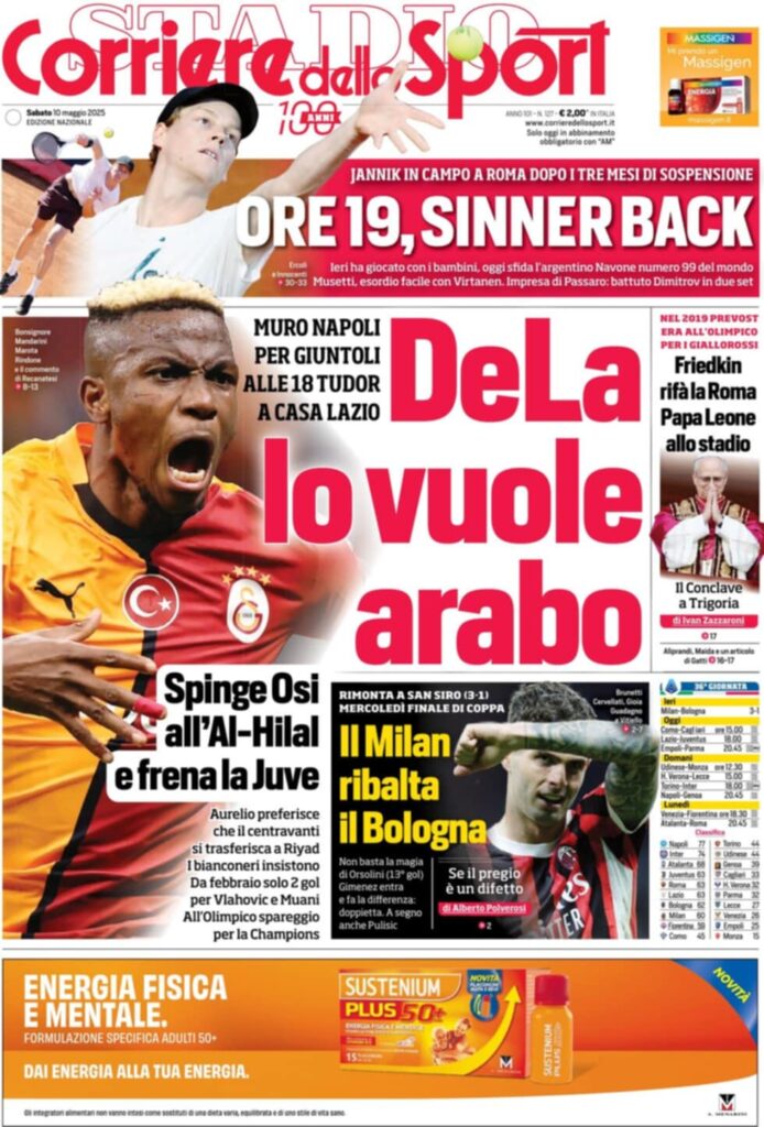 prima pagina corriere dello sport oggi