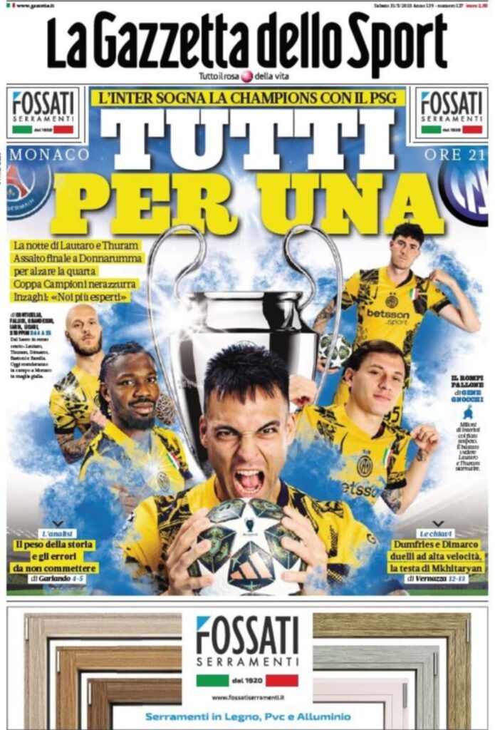 PRIMA PAGINA GAZZETTA DELLO SPORT OGGI: “Inzaghi al rinnovo, ci metto la firma”