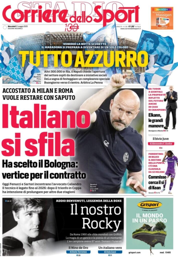 prima pagina corriere dello sport oggi
