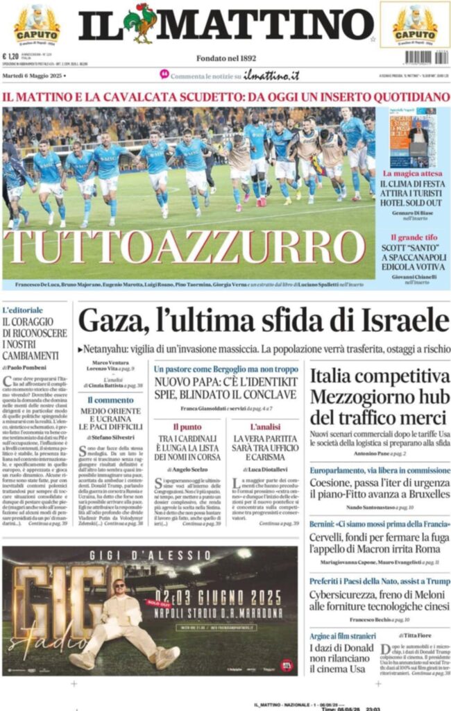 prima pagina il mattino oggi
