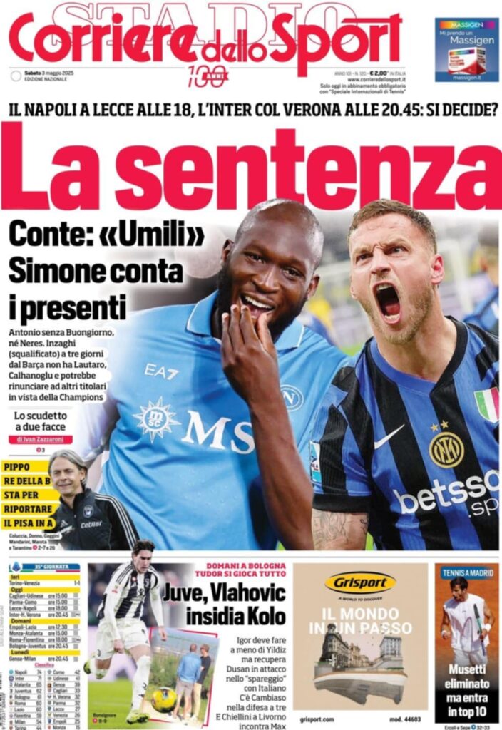 prima pagina corriere dello sport oggi
