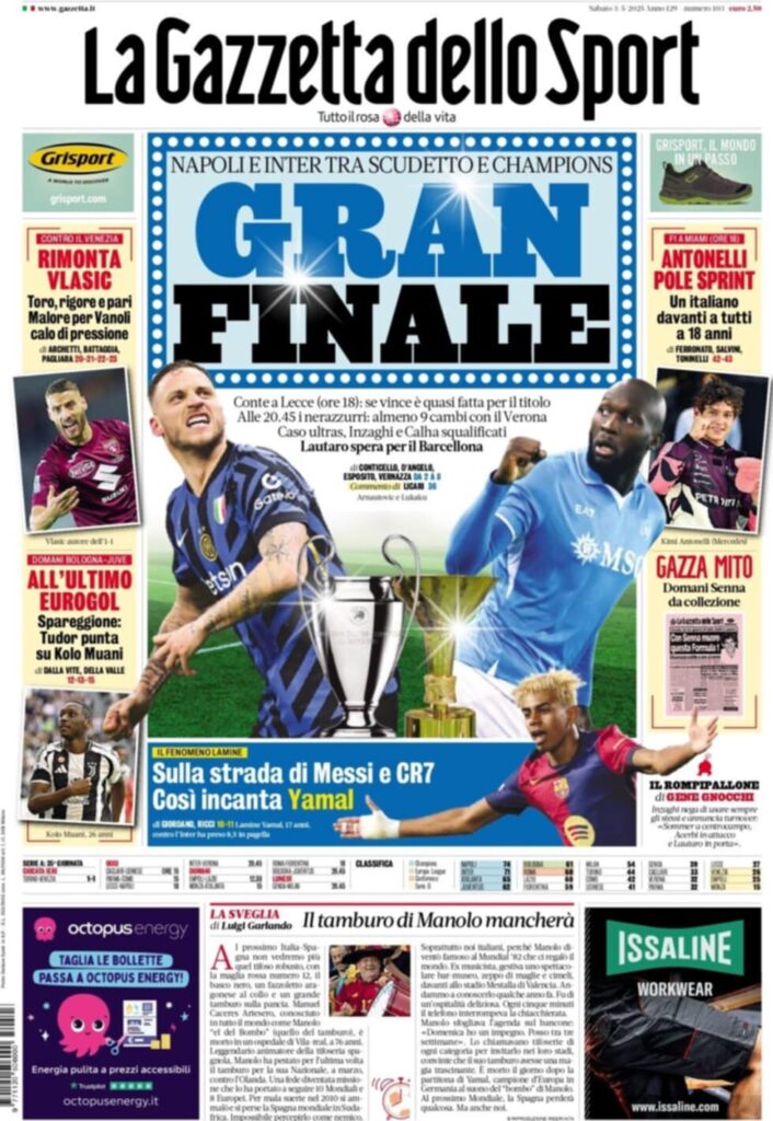 PRIMA PAGINA GAZZETTA DELLO SPORT OGGI: “Inzaghi al rinnovo, ci metto la firma”