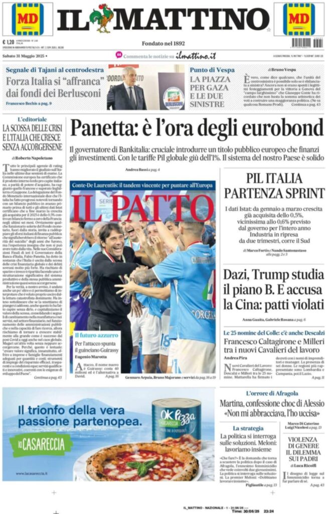 prima pagina il mattino oggi