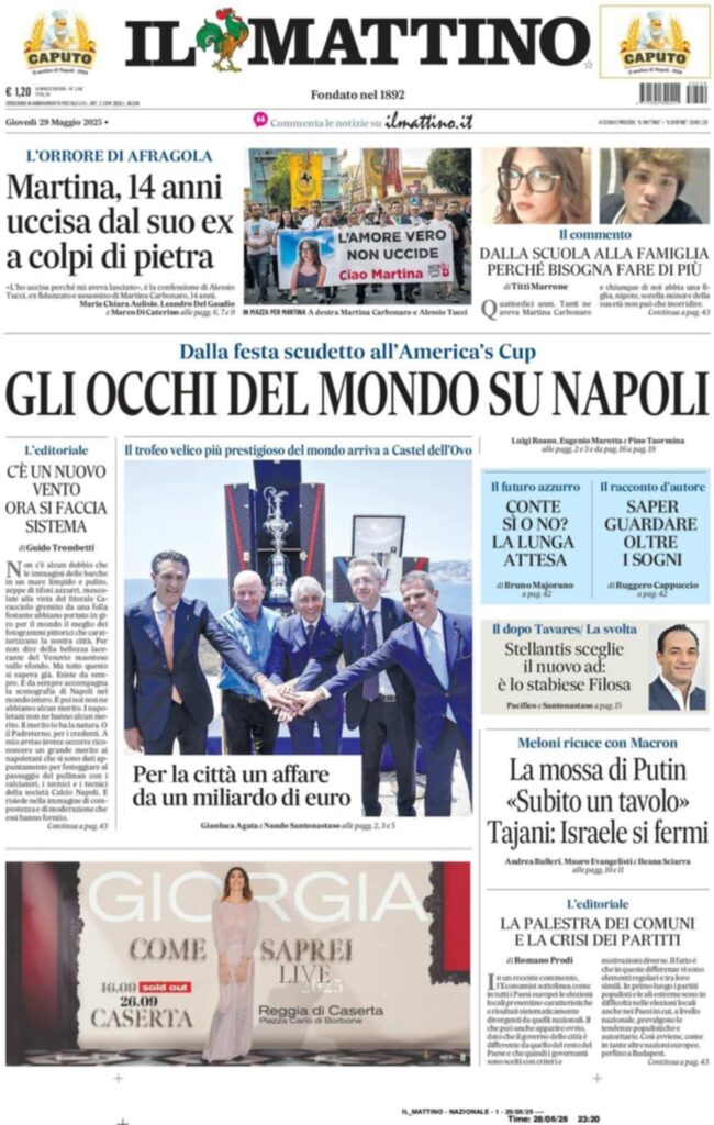 prima pagina il mattino oggi