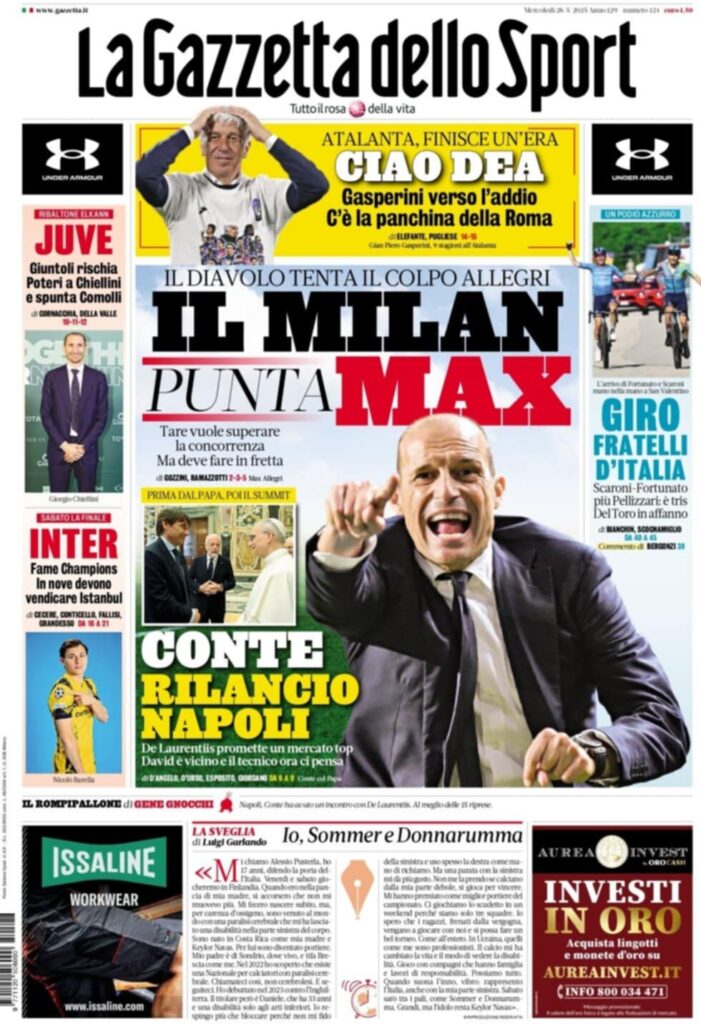 PRIMA PAGINA GAZZETTA DELLO SPORT OGGI: “Inzaghi al rinnovo, ci metto la firma”