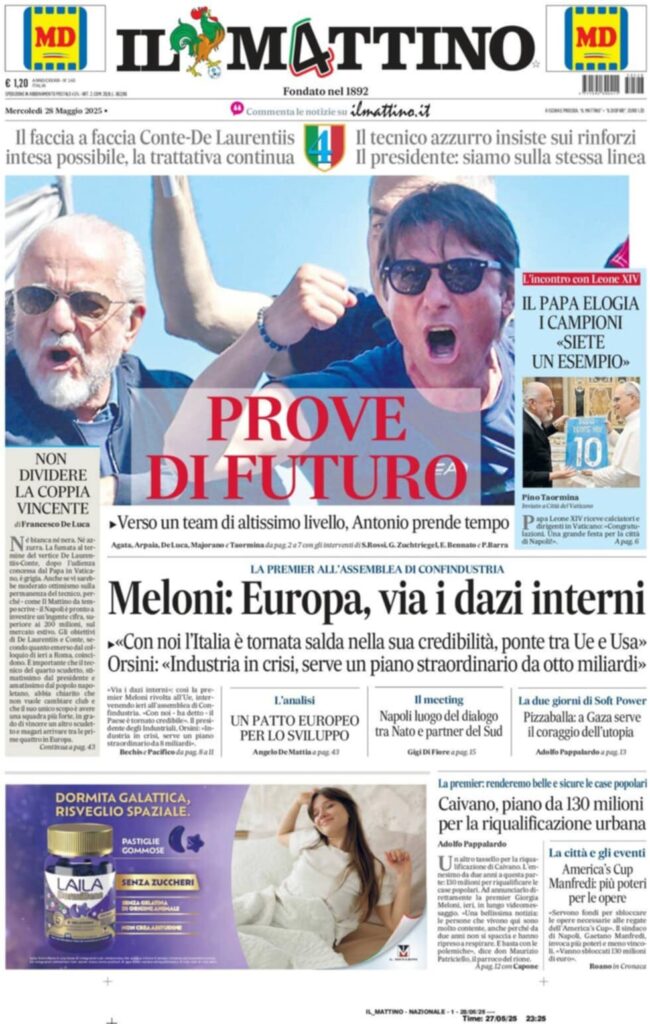 prima pagina il mattino oggi