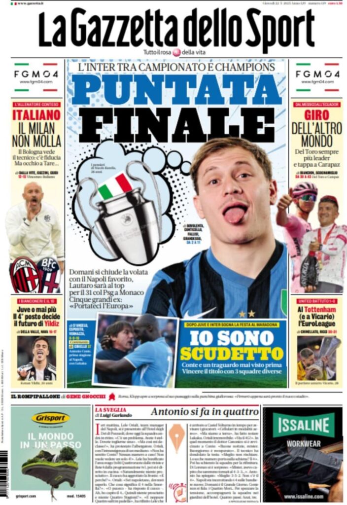 PRIMA PAGINA GAZZETTA DELLO SPORT OGGI: “Inzaghi al rinnovo, ci metto la firma”