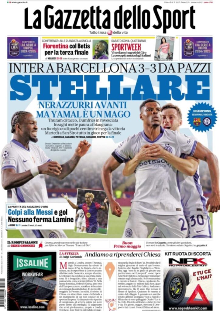 PRIMA PAGINA GAZZETTA DELLO SPORT OGGI: “Inzaghi al rinnovo, ci metto la firma”