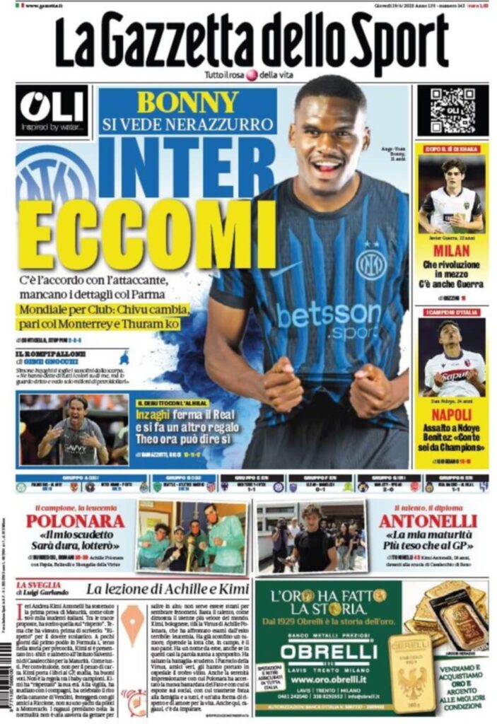 PRIMA PAGINA GAZZETTA DELLO SPORT OGGI: “Inzaghi al rinnovo, ci metto la firma”