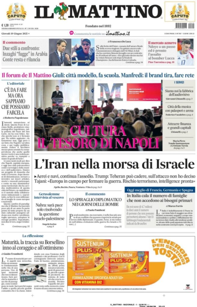 prima pagina il mattino oggi