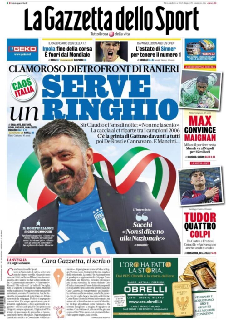 PRIMA PAGINA GAZZETTA DELLO SPORT OGGI: “Inzaghi al rinnovo, ci metto la firma”