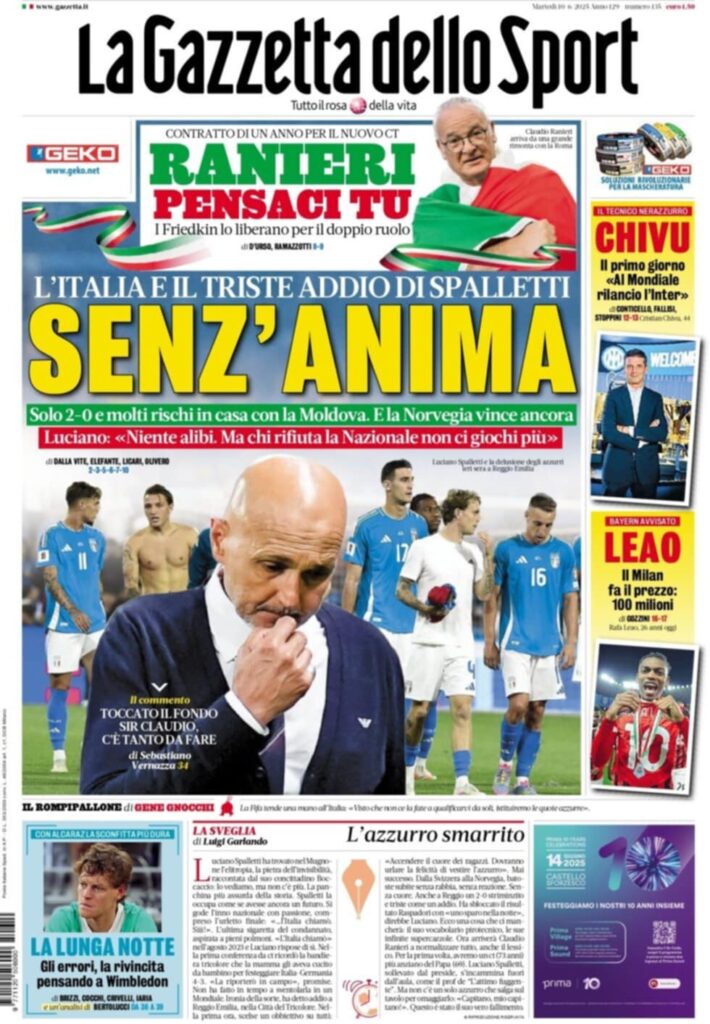 PRIMA PAGINA GAZZETTA DELLO SPORT OGGI: “Inzaghi al rinnovo, ci metto la firma”