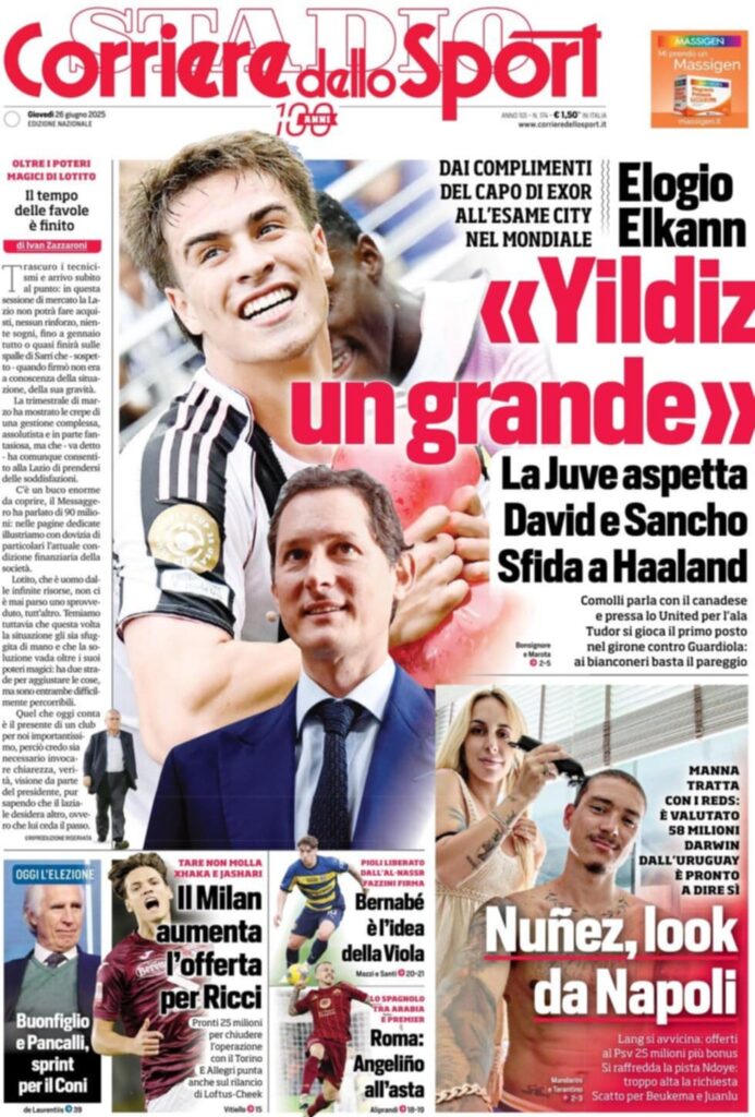 prima pagina corriere dello sport oggi