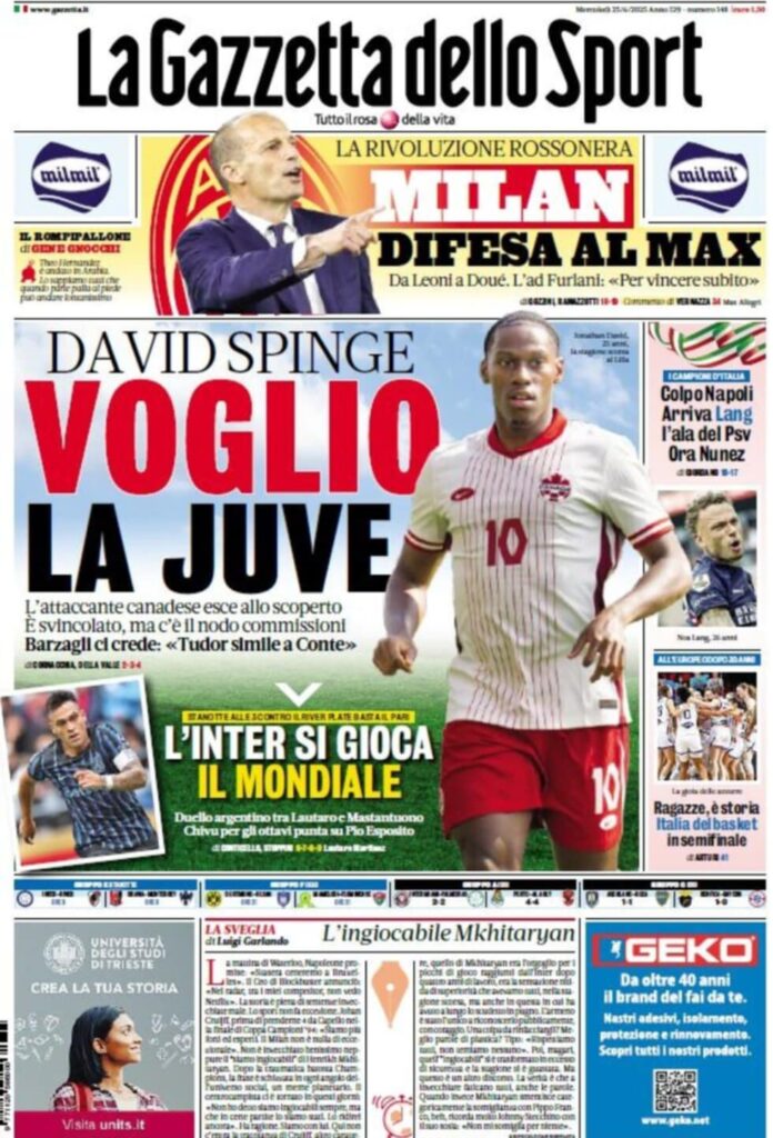 PRIMA PAGINA GAZZETTA DELLO SPORT OGGI: “Inzaghi al rinnovo, ci metto la firma”
