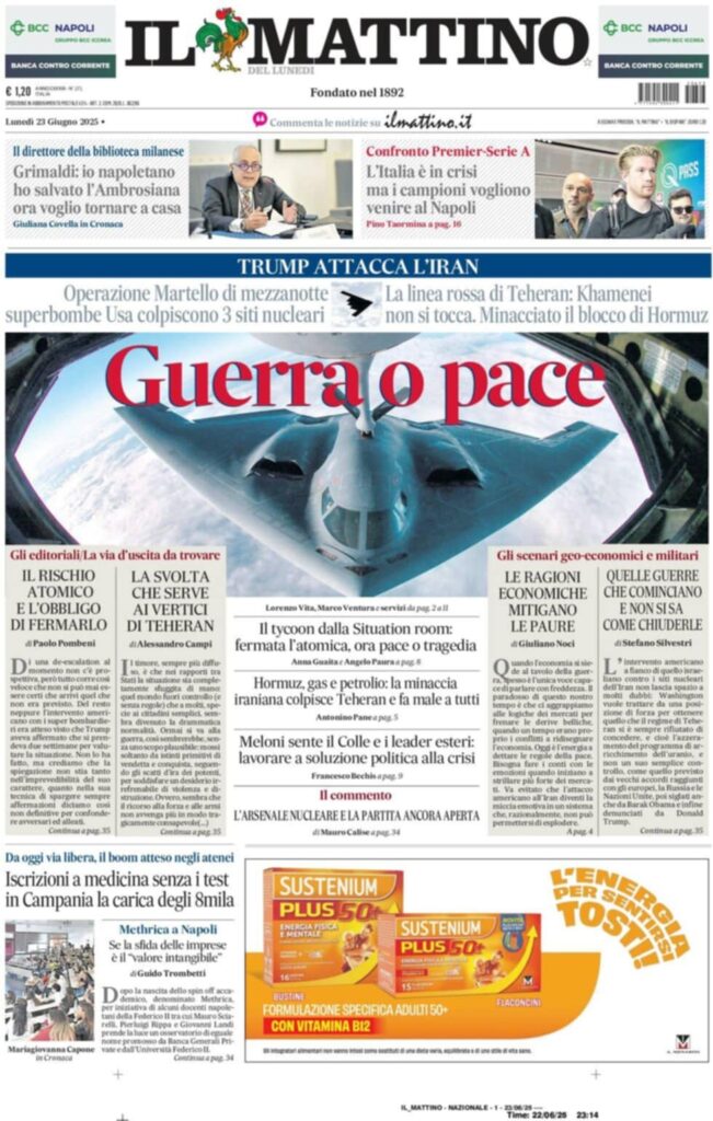 prima pagina il mattino oggi