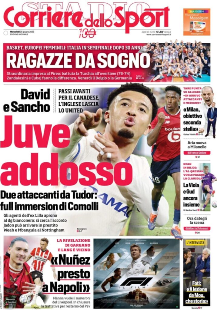 prima pagina corriere dello sport oggi