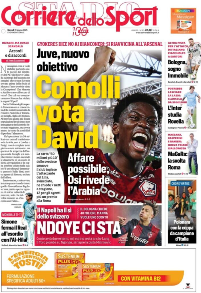 prima pagina corriere dello sport oggi