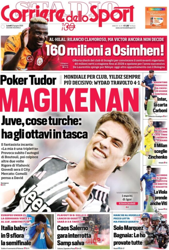 prima pagina corriere dello sport oggi