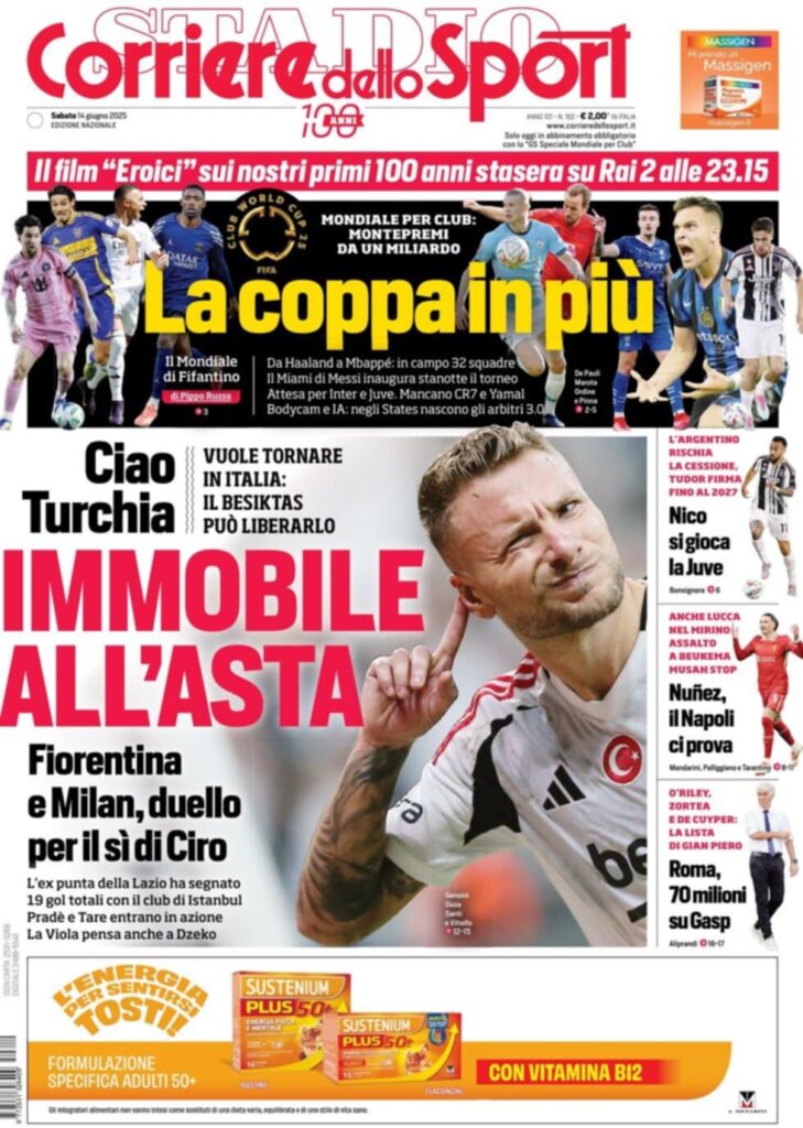 prima pagina corriere dello sport oggi