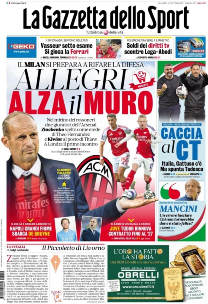 PRIMA PAGINA GAZZETTA DELLO SPORT OGGI: “Inzaghi al rinnovo, ci metto la firma”