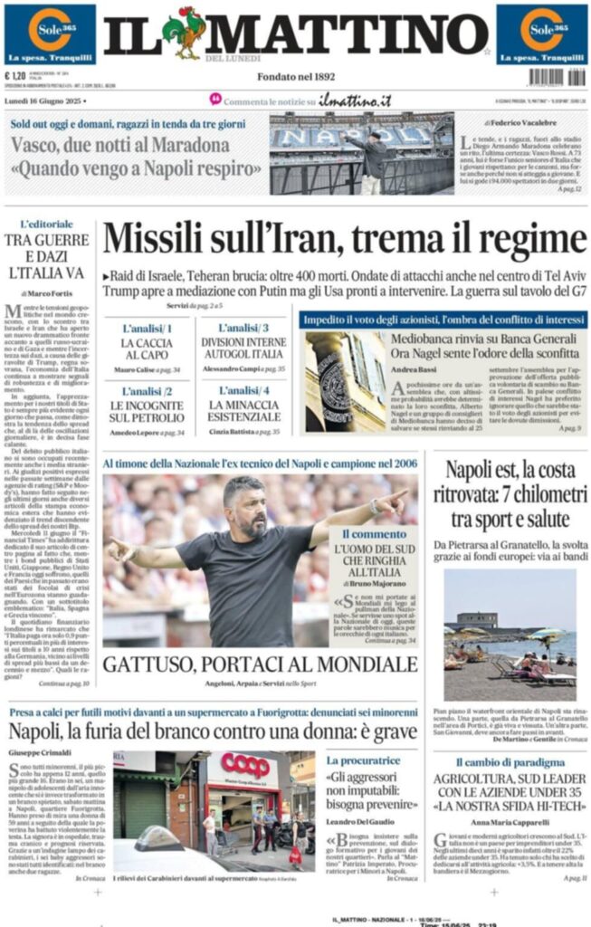 prima pagina il mattino oggi