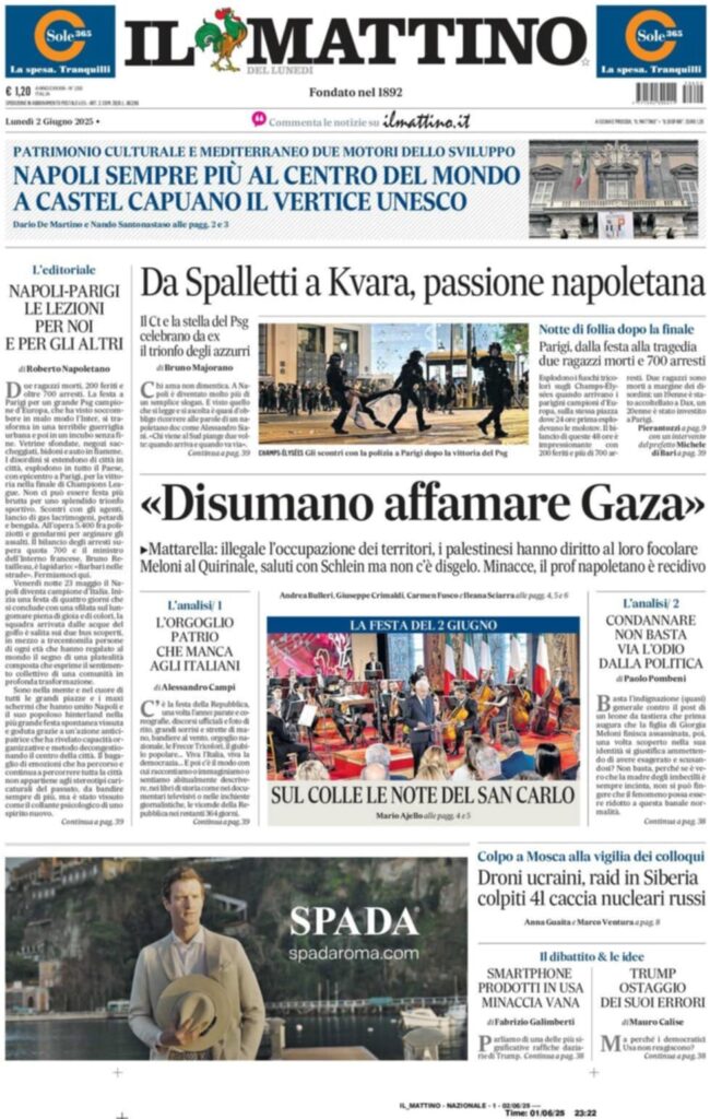 prima pagina il mattino oggi