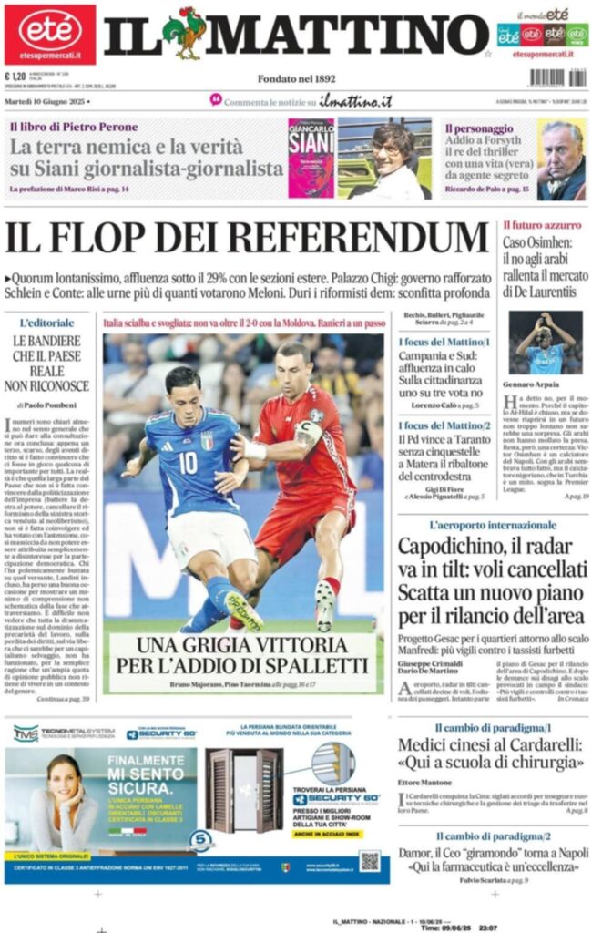 prima pagina il mattino oggi