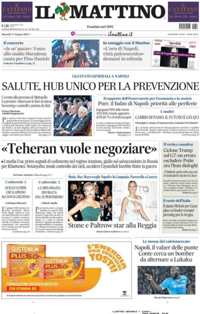 prima pagina il mattino oggi