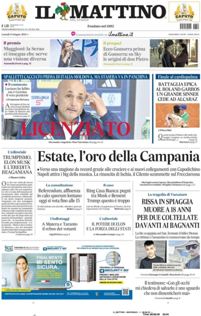 prima pagina il mattino oggi