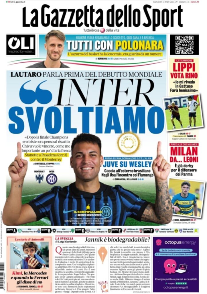 PRIMA PAGINA GAZZETTA DELLO SPORT OGGI: “Inzaghi al rinnovo, ci metto la firma”