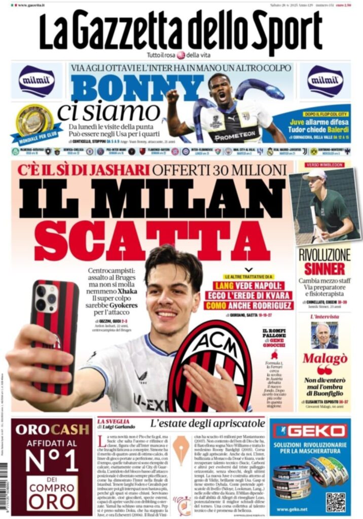 PRIMA PAGINA GAZZETTA DELLO SPORT OGGI: “Inzaghi al rinnovo, ci metto la firma”