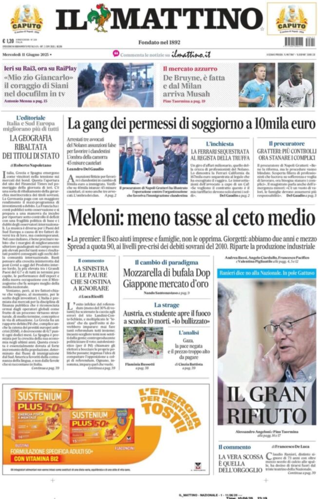 prima pagina il mattino oggi