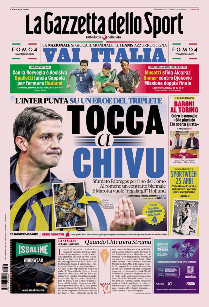 PRIMA PAGINA GAZZETTA DELLO SPORT OGGI: “Inzaghi al rinnovo, ci metto la firma”