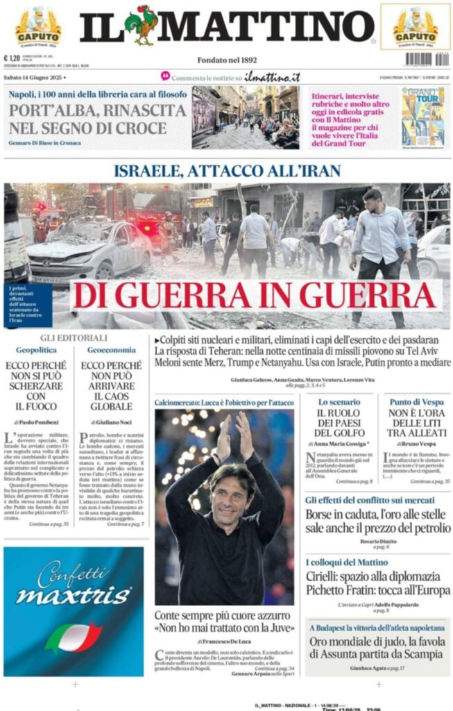 prima pagina il mattino oggi
