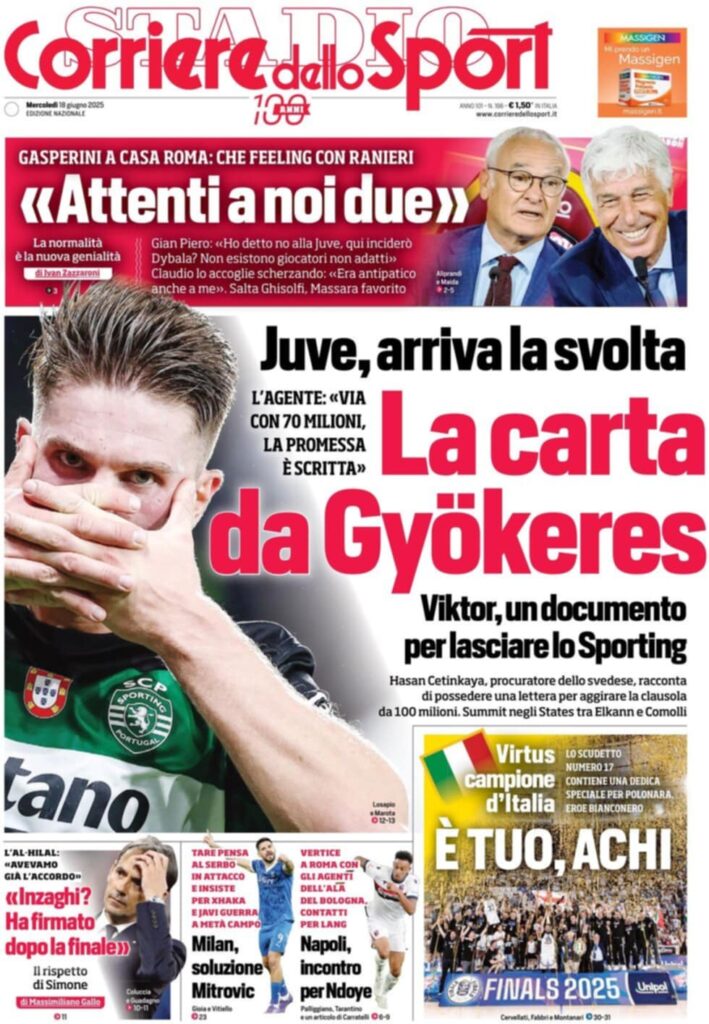 prima pagina corriere dello sport oggi