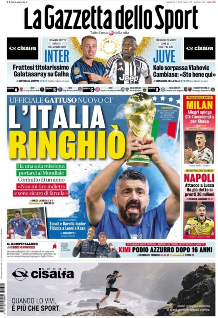 PRIMA PAGINA GAZZETTA DELLO SPORT OGGI: “Inzaghi al rinnovo, ci metto la firma”