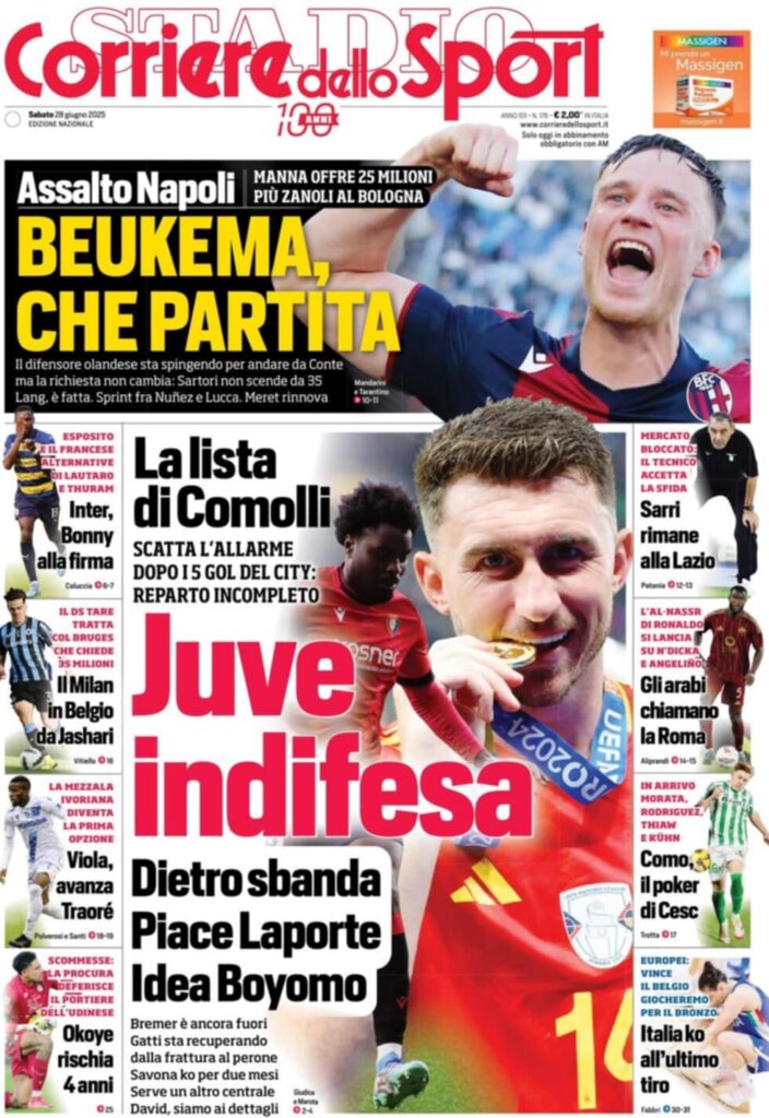 prima pagina corriere dello sport oggi