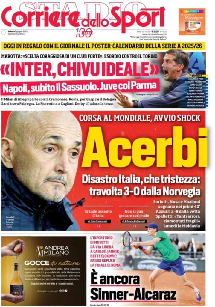 prima pagina corriere dello sport oggi