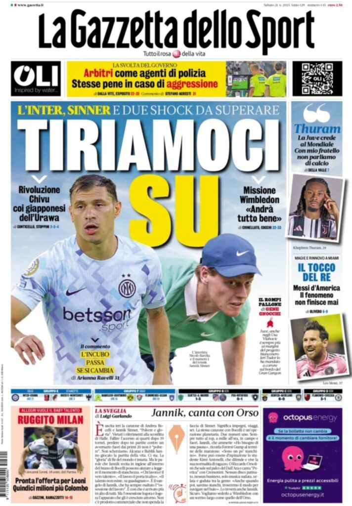 PRIMA PAGINA GAZZETTA DELLO SPORT OGGI: “Inzaghi al rinnovo, ci metto la firma”